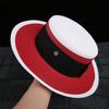 Women's summer beach straw hat beach shade sun protection color blocked flat top sun hat British versatile top hat
