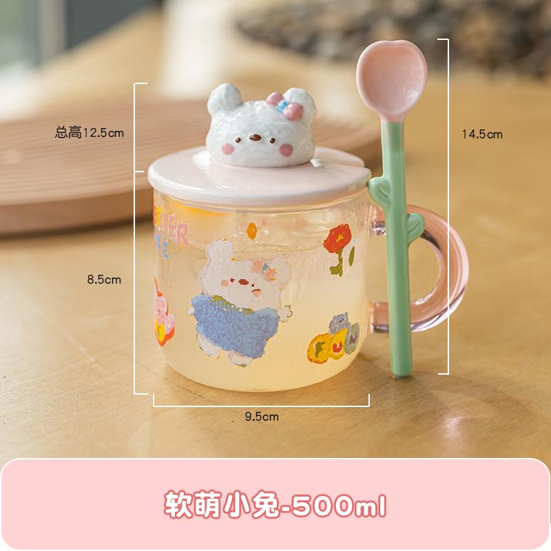 

Cute High Temperature Resistance Glass Cup Spoon With Lid Couple Mugs Girl Office Home Breakfast Coffee Water Cup