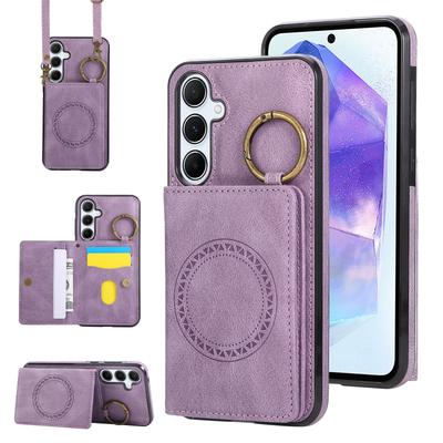 Kožená peněženka s kroužkem, pouzdro s magnetem pro Samsung Galaxy S25 Ultra S24 Plus S23 S22 A16 A26 A36 A56 5G