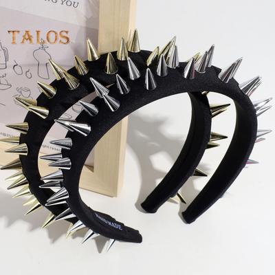 Damen Stirnband im übertriebenen Punk-Stil, langes Nietendekor, breites Band, elastisch, rutschfest, Haarschmuck für Damen, Haarreifen, Haar-Accessoire