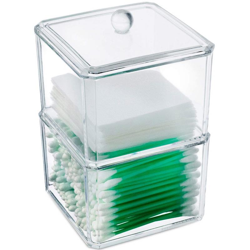 Acrylic Stackable Swab & Jewelry Box with Lid – 1/2/3 Layers, Transparent Rectangular Design