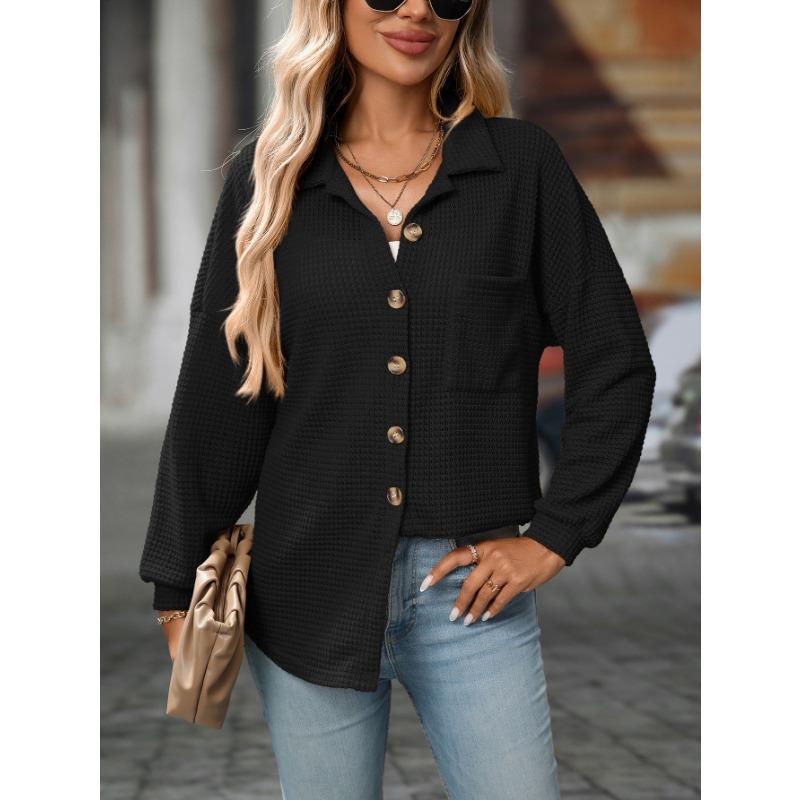 Women S Loose Fit Waffle Knit Long Sleeve Casual Commute Shirt