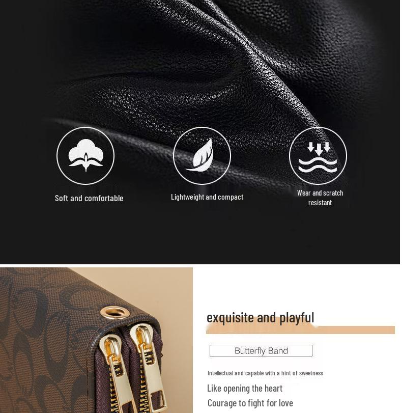 Portofel de lux pentru femei 2025, lung, cu fermoar dublu, tip clutch, cu curea de mână