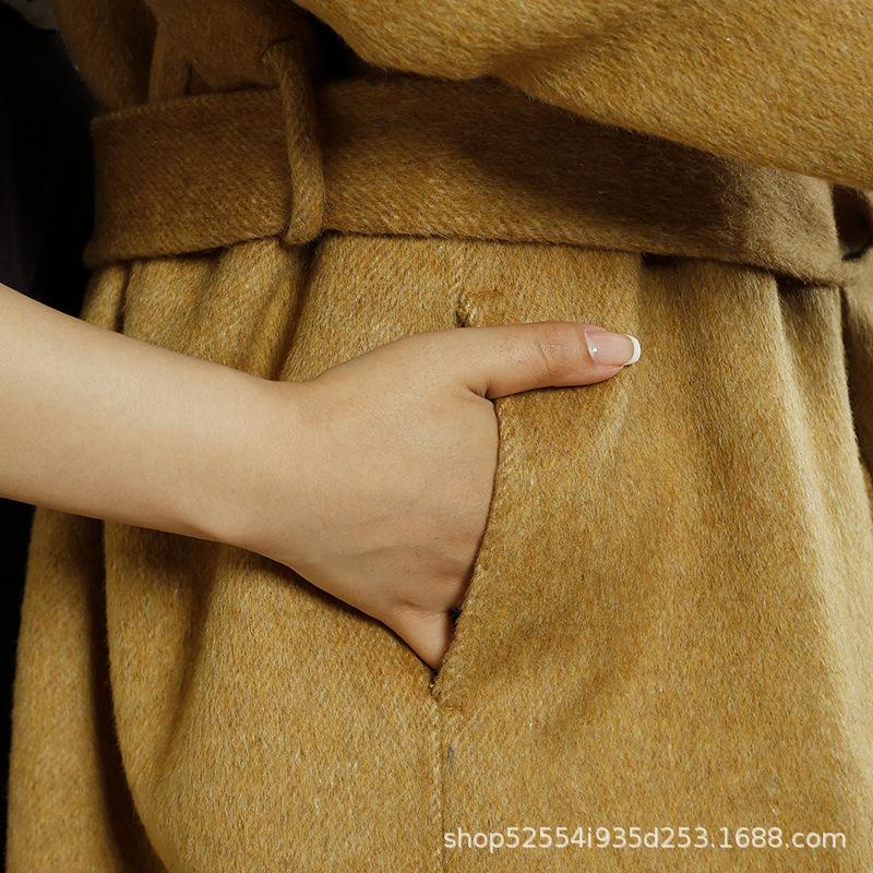 New wool coat stand-up collar lace-up medium and long warm commuter wool double-sided woolen coat jacket