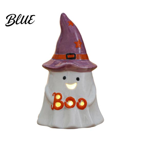 Cute Ghost Pumpkin Wizard Hat Decor Halloween Ceramic Tealight Holder Lighted Figurine with Ornament for Home Witch Hat Tiered Tray Tabletop