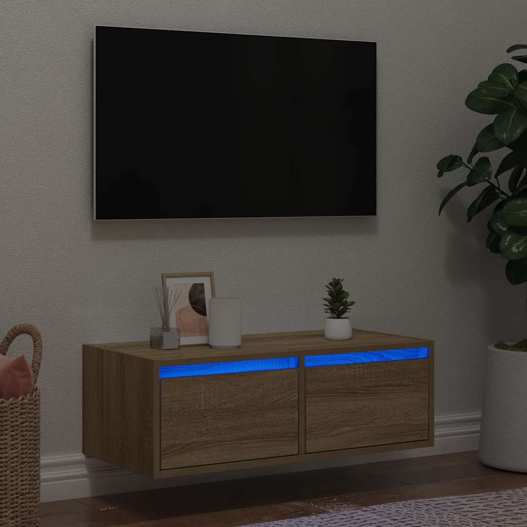Vidaxl Szafka Pod Tv Z Oświetleniem Led, Dąb Sonoma, 75X35,5X25 Cm