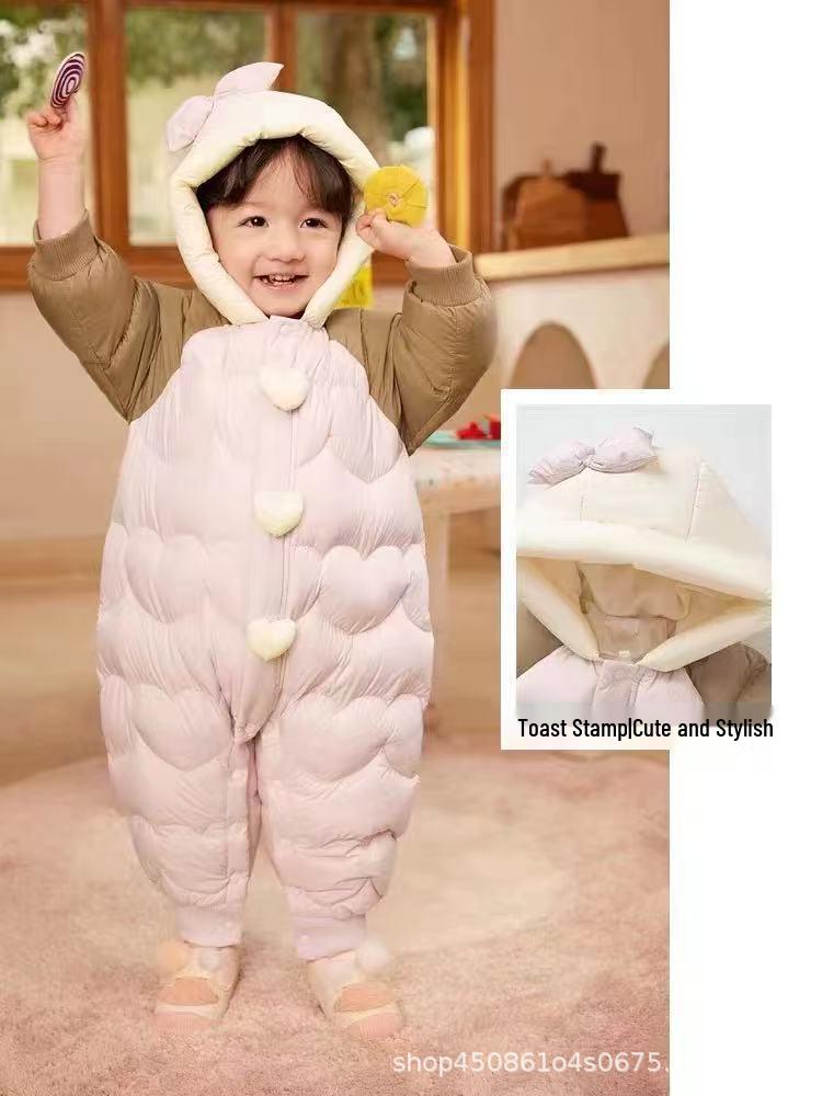 Unisex Baby Winter Jumpsuit: Thick, Cozy Down Jacket Bodysuit for Outdoor Crawling 80cm розовый