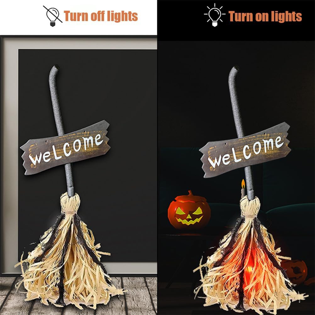 Mătură de vrăjitoare plutitoare, Mătură dansatoare bântuită, Halloween Vrăjitoare Mătură zburătoare cu râsete înfricoșătoare, Mătură animată bântuită dansatoare în mișcare