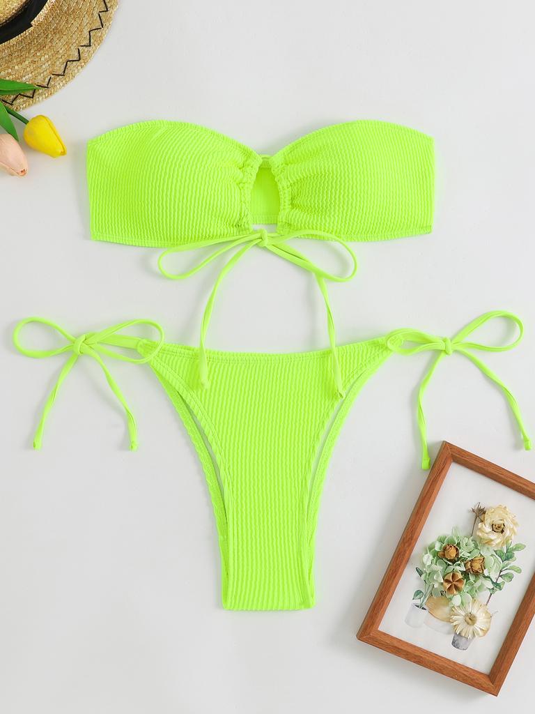 1011 European and American new solid color tube top bikini straps beach fashion split swimsuit