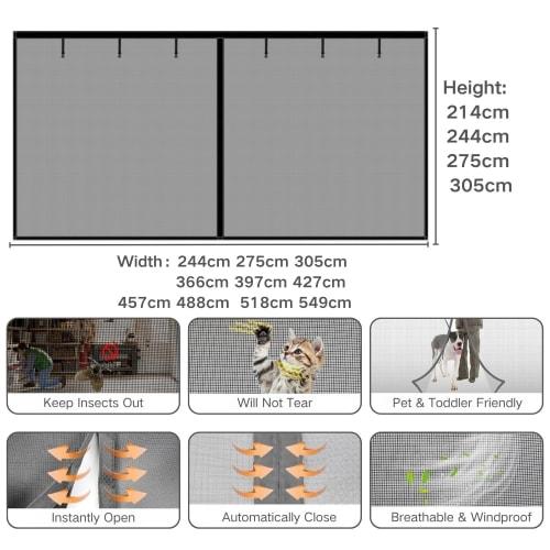 Magnetic Garage Door Screen, Car Mesh, 214cm x 244cm x 275cm x 305cm Tall, Double Door Mesh with Hook and Loop Tape, Heavy-Duty Retractable Fiberglass