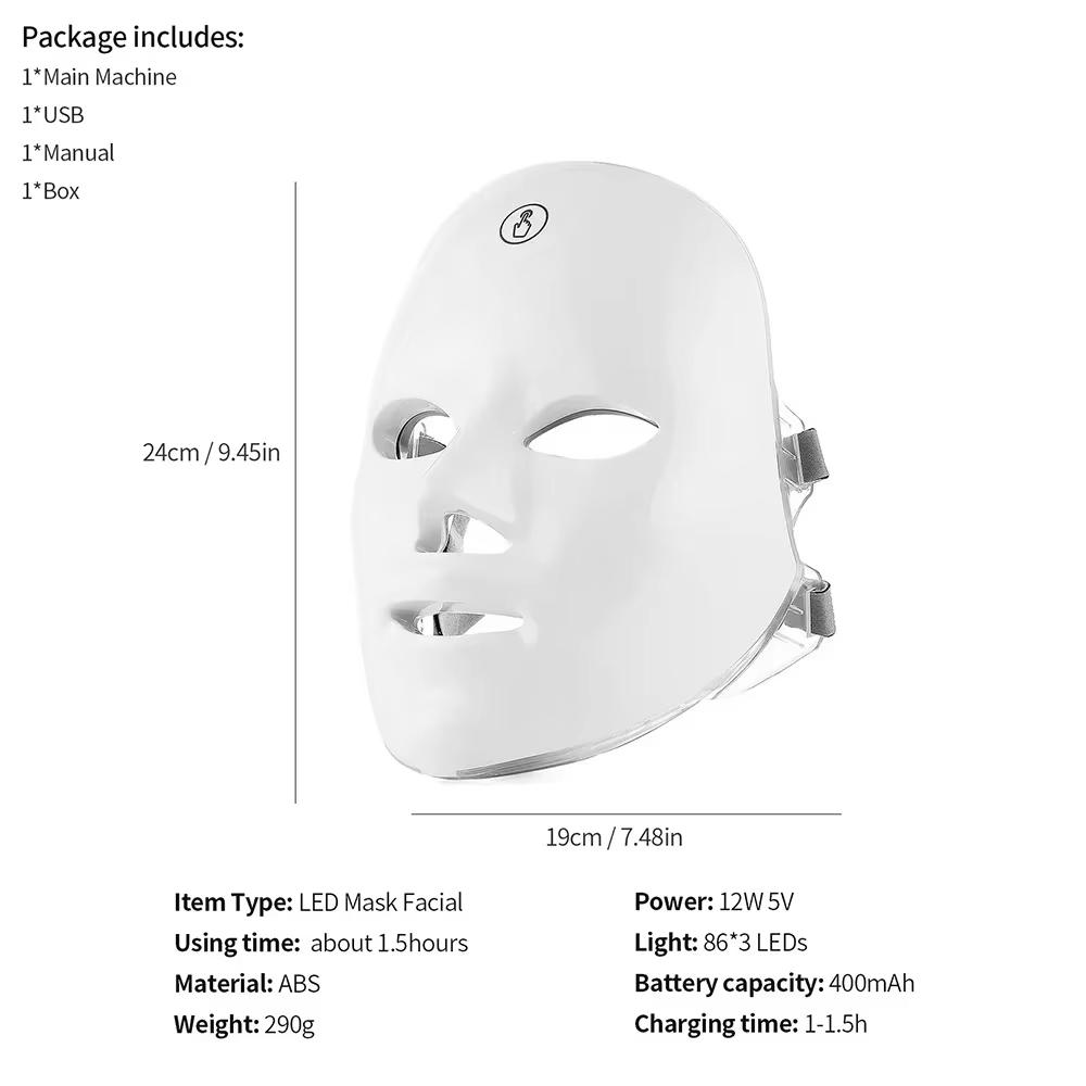 Seven Color Spectrum LED Photon Beauty Mask USB Rechargeable Photon Therapy Firming Lifting Whitening Skin Treatment Lamp