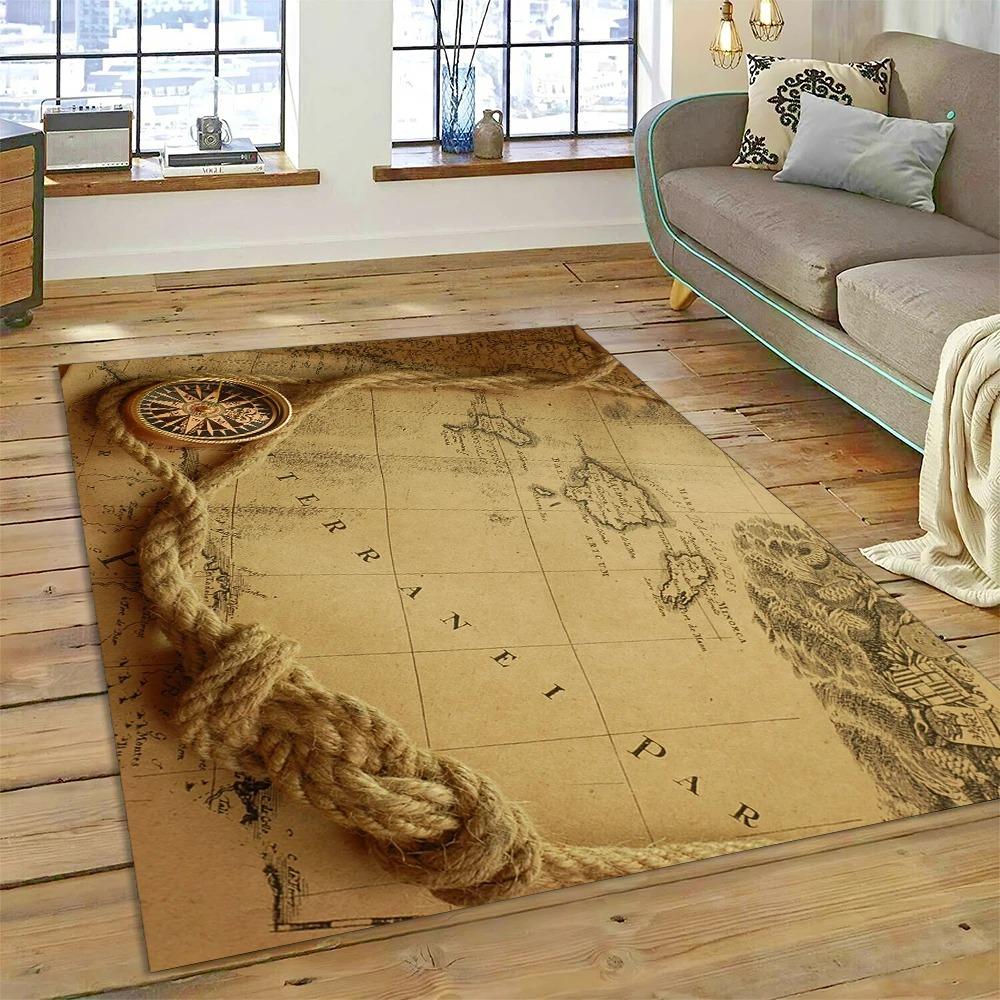 Antike Seekarte Weltkarte Teppich Schlafzimmer Vollflächig Große Größe Wohnzimmer Teppich Schmutzabweisend Pflegeleicht Weiche Matte