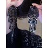 Fashion Retro Face Slimming Black Zircon Tassel Earrings Online Influencer Refined Long High-Profile Earrings Frosty Style Earrings
