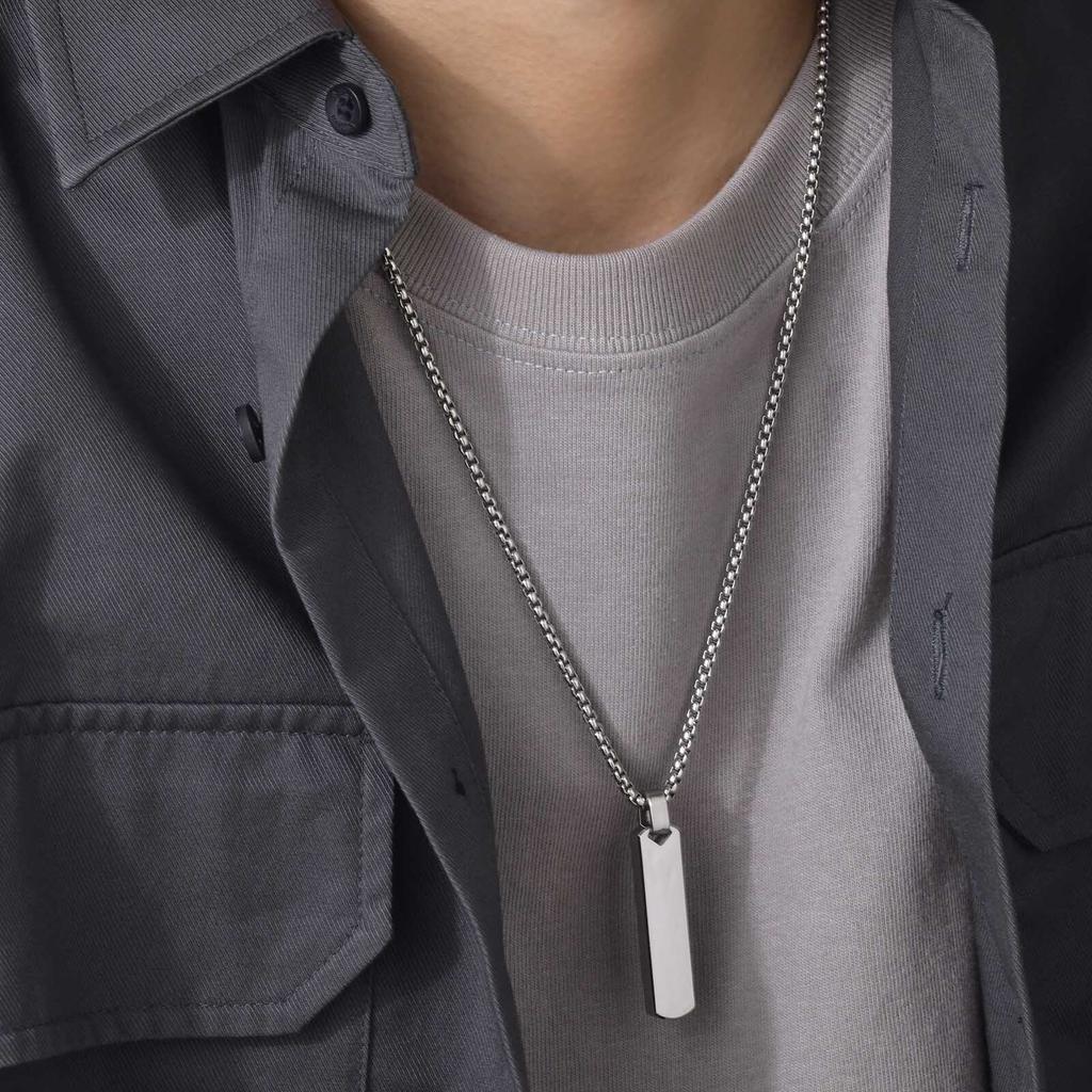 Initials Vertical Bar Necklace for Men,Stainless Steel A-Z 26 Letters Charm Geometric Pendant Collars,Stylish Jewelry Gift