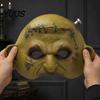 Realistic Halloween Horror Masque Cosplay for Adults Men Women, Creepy Comfortable Long Wear Green Half Face Party Detailed Distressed Leather Look