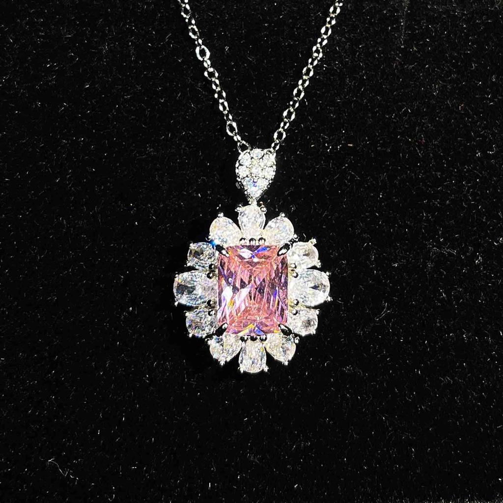 Color Treasure Set, Ascher Yellow Diamond Topa Blue Argyle Pink Square Diamond Ring Stud Earrings Pendant Female