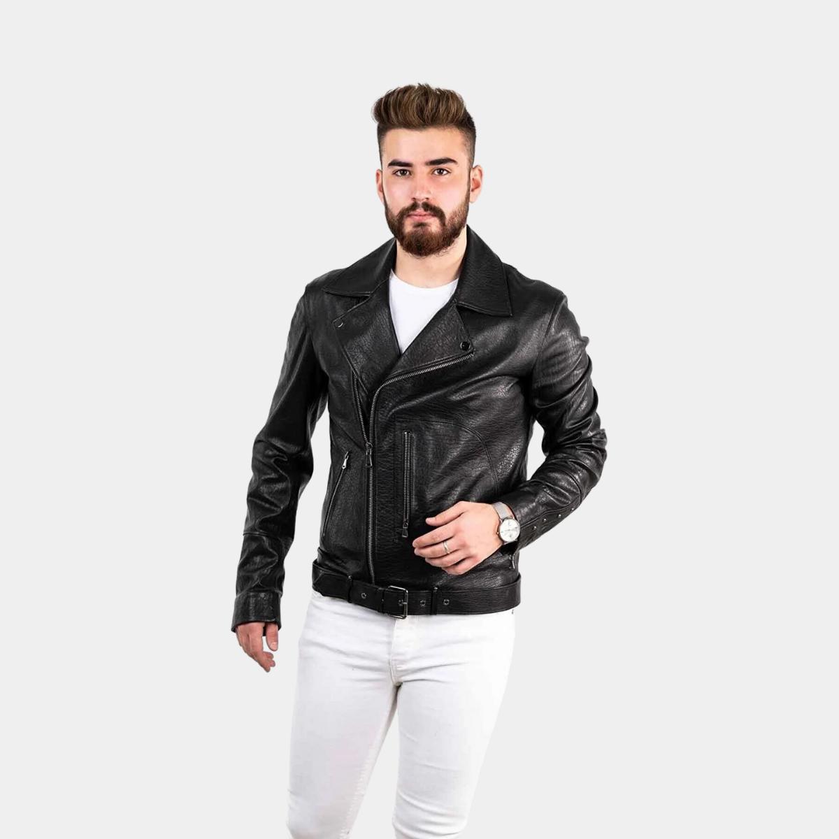 

Новая специально разработанная мужская черная мотоциклетная куртка из натуральной кожи, овечья кожа, застежка-молния, куртка, повседневная верхняя одежда, умная одежда S чёрный