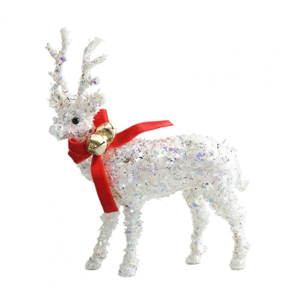Weihnachts Rentier Figur Kunststoff Weiß Elch Skulptur mit Schal Kleine Hirsch Statue Tischschmuck für Tischplatte Kaminsims Dekor