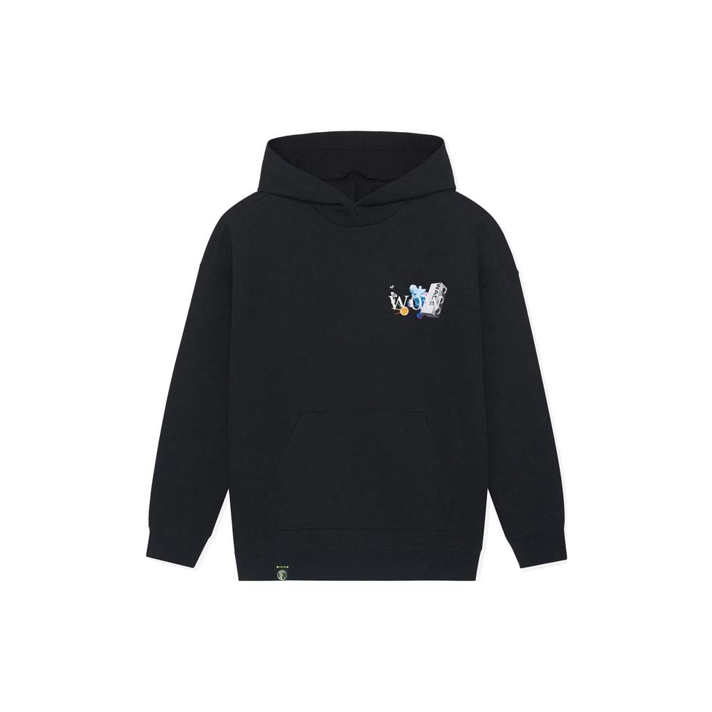 Li-Ning Hanorac cu mânecă lungă, cu glugă, cu imprimeu amuzant pe spate, Seria Wade, Topuri unisex, Negru AWDSE73-1