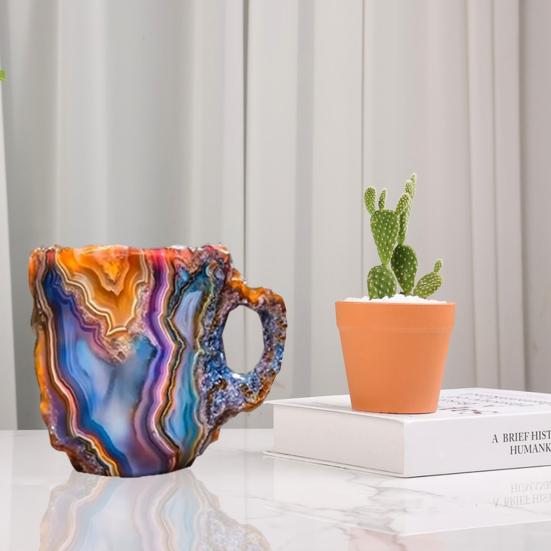 Kaffeetassen Kaffeetasse aus Mineralglas mit Kunstkristallen, 325 ml, Teetasse aus Kunstharz