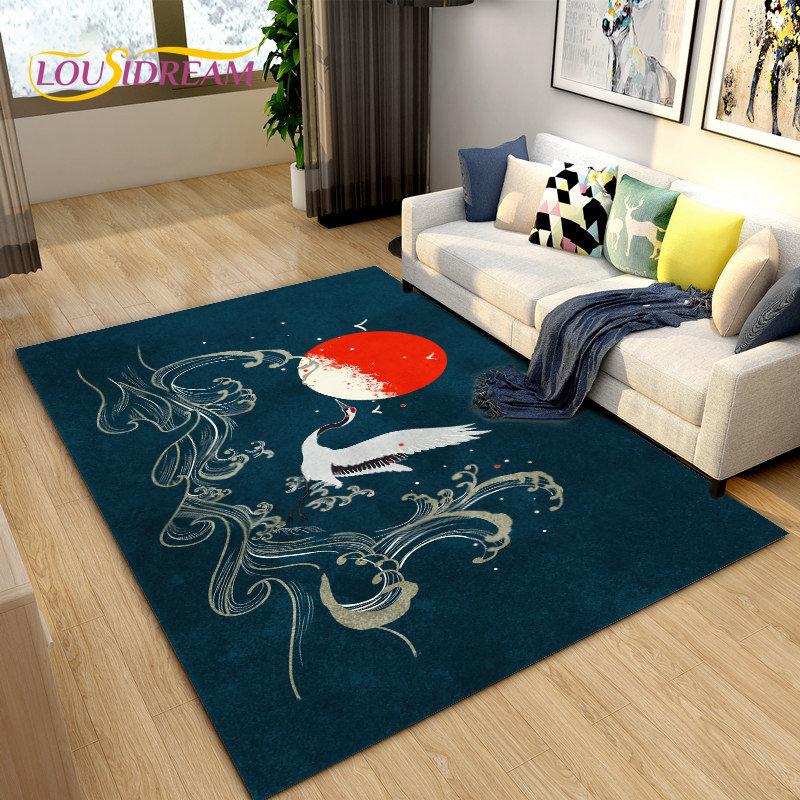 3D Classical Chinese Style Area Rug Large,Carpet Rug for Living Bedroom Sofa Doormat Decoration,Children Play Non-slip Floor Mat