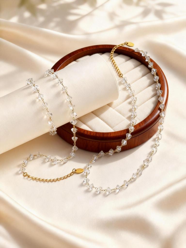 Irregular Transparent Crystal Bead Chain Bracelet Women's Stainless Steel Bead Bracelets Chic Statement Hand Jewelry Gift