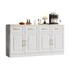 140 Cm Sideboard Buffet Cabinet, Coffee Bar Cabinet with 4 Drawers and 4 Barn Doors, Farmhouse Style, White Wood, for Kitchen, Dining, Living Room