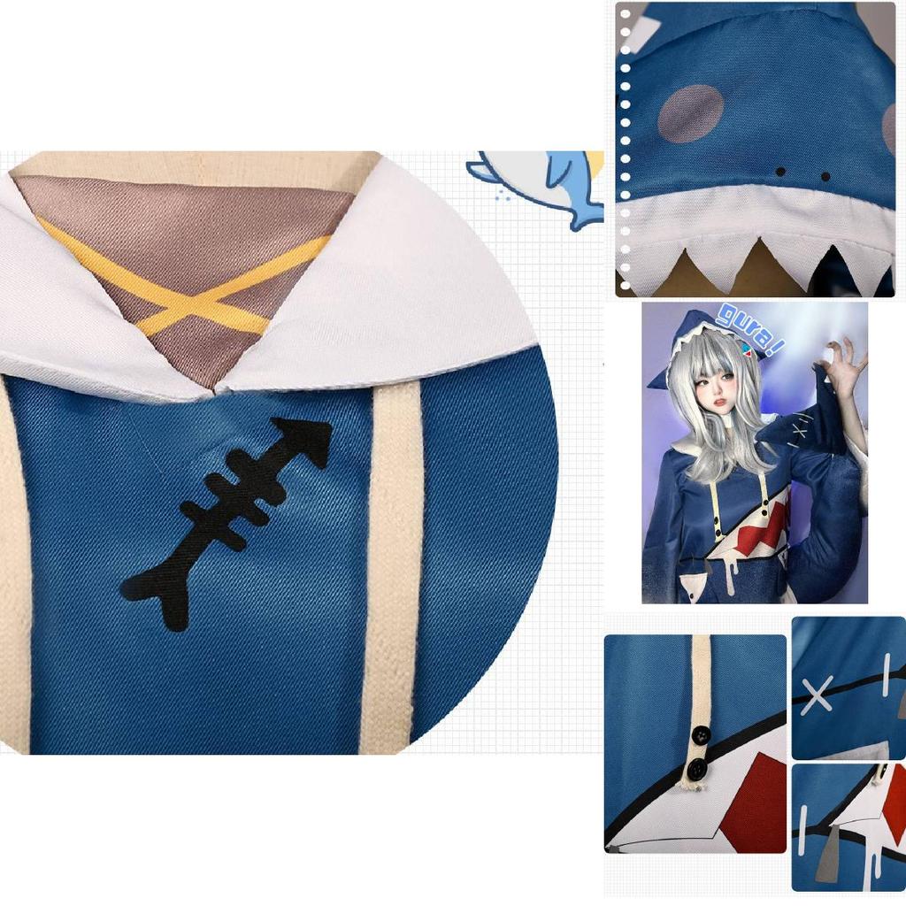 Get Hololive Gawr Gura Cosplay Costume Shark Jacket Outfit With Fish Tail Role Play
