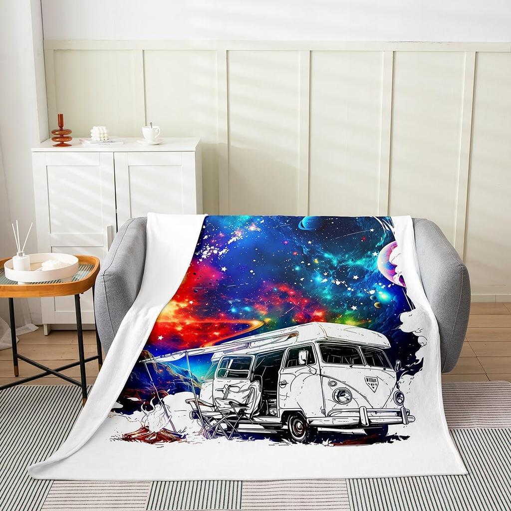 Japanese Style Soft Warm BlanketRainbow Butterfly Throw BlanketCherry Blossoms Fleece BlanketInk Painting Style Fuzzy Blanket