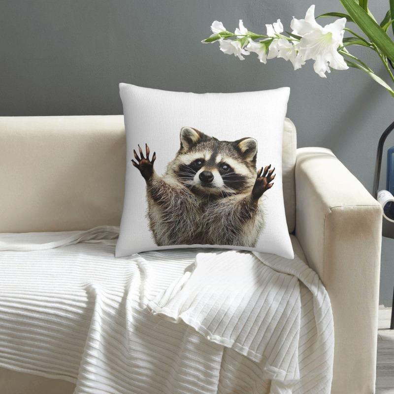 Cute Raccoon Animal Pillow Cover, Funny Wildlife Print Cushion Case For Living Room Sofa Car Home Decor Gift 40X40Cm