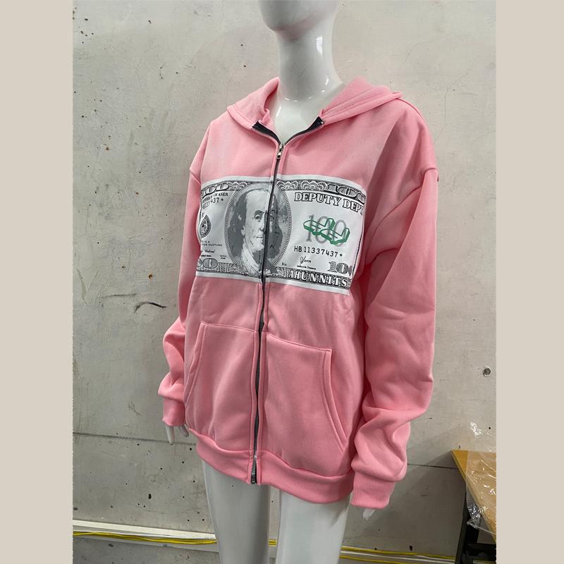 European and American Y2K Retro Printed Street Hip-hop Zipper Hoodie