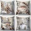 Home Decor Festive Christmas Decorative Cushion With Santa & Snowman Pattern Cushion Cover Suitable For Sofa Bedroom Car Pillow