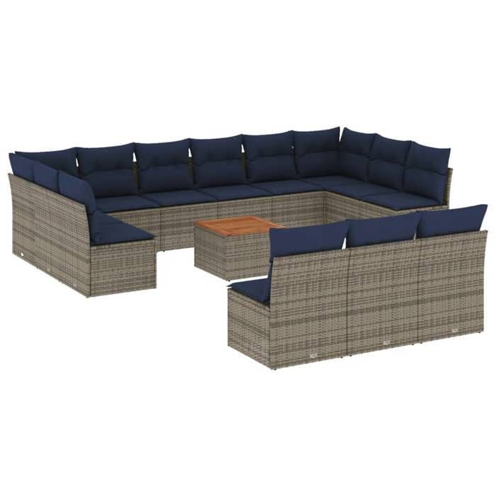 VidaXL Salon de Jardin avec Coussins 14 pcs, Canapés de Patio, Ensemble de Meubles, Mobilier de Terrasse Exterieur, Gris 3256236