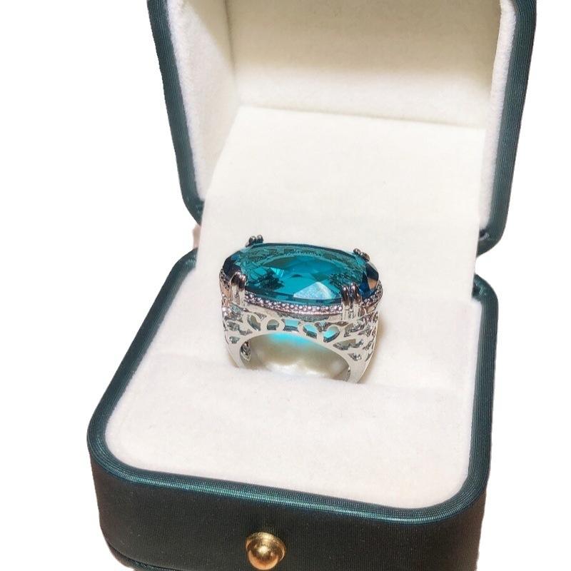 Silver Fashion New For Ladies Party Light Blue Large Gemstone Ring Party Wedding Jewelry Gift