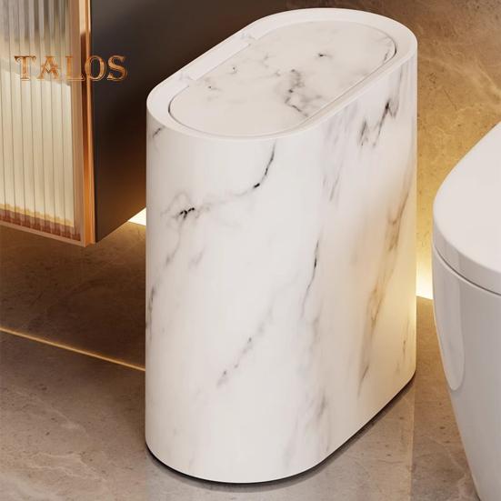 Modern Waste Basket Large Capacity Marble Pattern Trash Can Multi-Purpose Use Bathroom Narrow Small Garbage Bin with Lid