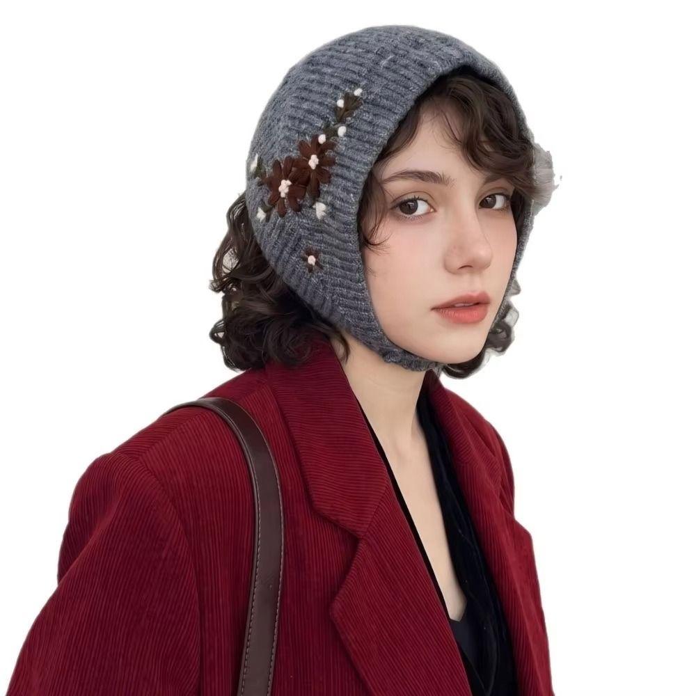 Retro Round Top Cap Floral Crochet Flower Turban Cute Earmuffs  Scarf Accessories