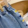 Spring and Autumn Girls Cartoon Embroidery Regular Straight Jeans, Small Feet, Children's Long Pants, Small and Medium-sized Children