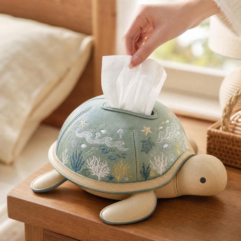 Turtle Tissue Box Cover Decorative Resin Shell Design Durable Lightweight for Home Office Bathroom Car Use