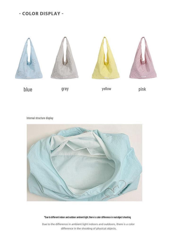 Korean Style Embroidered Floral Fabric Shoulder Bag - Large Capacity for Women