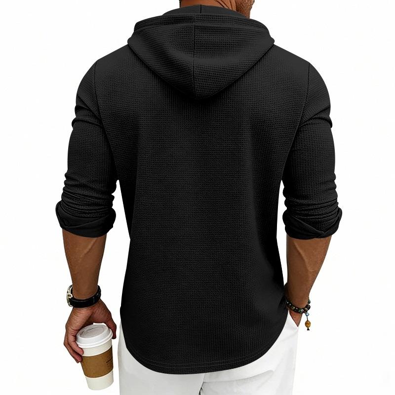 Erkek S Waffle Örgü Kapüşonlu Uzun Kollu Henley Gömlek Günlük Sweatshirt