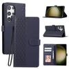 For Samsung Galaxy S25 Ultra Case 3D Rhombus Grid Imprinted Wallet Leather Phone Cover with Lanyard