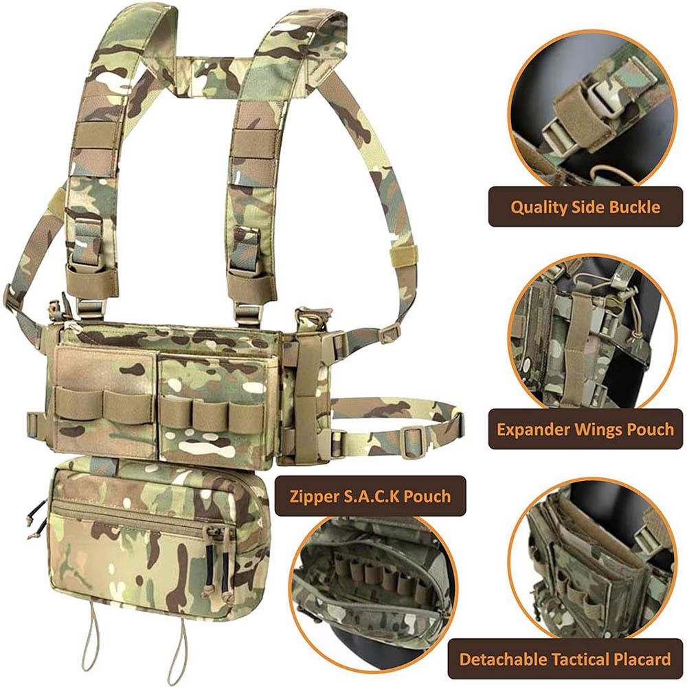 Outdoor Tactical Vest With MultiFunctional MOLLE Multi-Pocket Quick Release Chest Rig For Hiking Camping Training