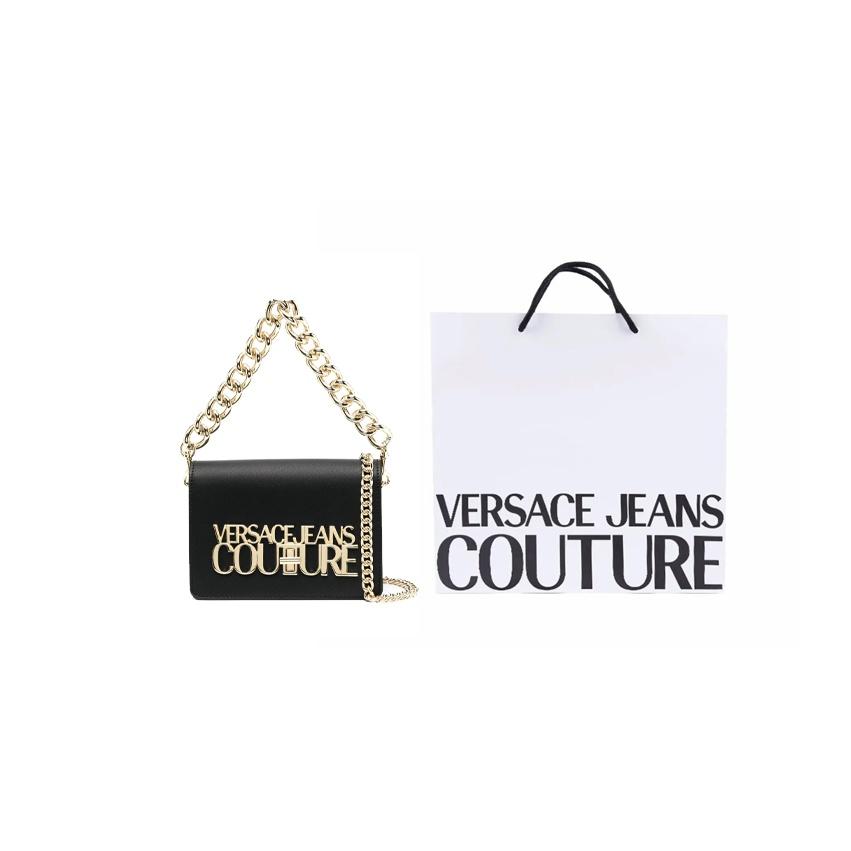 Versace Jeans Couture Chaîne Logo Doré Bandoulière Sac à Main Similicuir Sacs à Main Femme Noir 75VA4BL3ZS467899