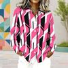 Women Plus Size Multicolor Geometric Printed Collared Long Sleeve Button Front Curved Hem Shirt