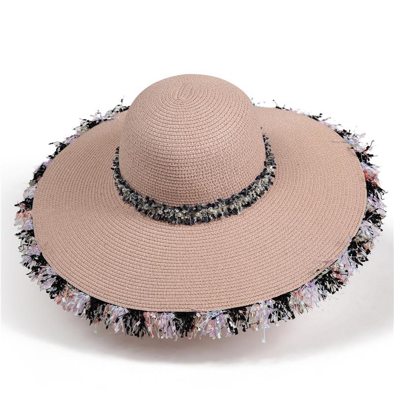 Hat Female Summer Hepburn Wind Dome Rough Fringe Shade Straw Hat Seaside Resort Beach Hat Sunscreen Sun Hat