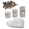3Pcs Wood Candlestick Set Tealight Candle Holders with Romantics Heart Designs Tray and Bows Decoration for Centerpieces