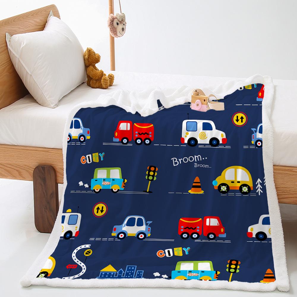 Blanket 2D Digital Printing Lamb Fleece Crystal Fleece Car Illustration Blanket Cover Blanket