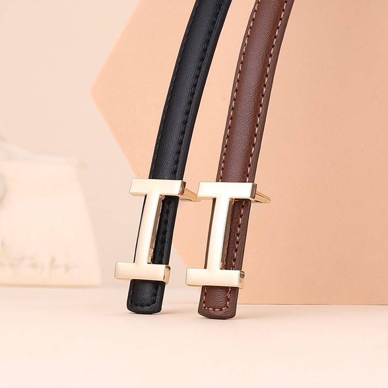 Womens Slim Genuine Leather Belt With Zinc Alloy Buckle Casual Office Chic Waistband Dresses Pants Skirts