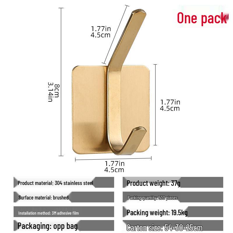 304 Stainless Steel Adhesive Clothes Hook - Punch-Free, Strong Hold, Behind-Door Mount