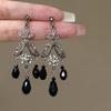 Vintage Ethnic Style Rhinestone Flower Shaped Water Drop Earrings For Women Elegant Long Texture Dangle Earring Female Jewelry